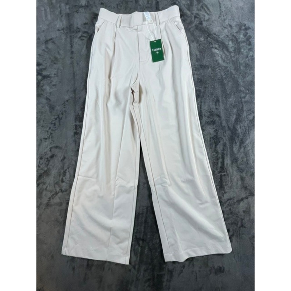 Halara Flex DayStretch High Waisted Pocket Straight Leg Work Pants Cream Medium